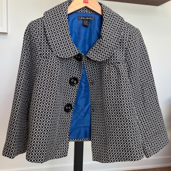 Madison Michelle Lined Swing Jacket Black White Geometric Print Size 10 - Picture 1 of 10